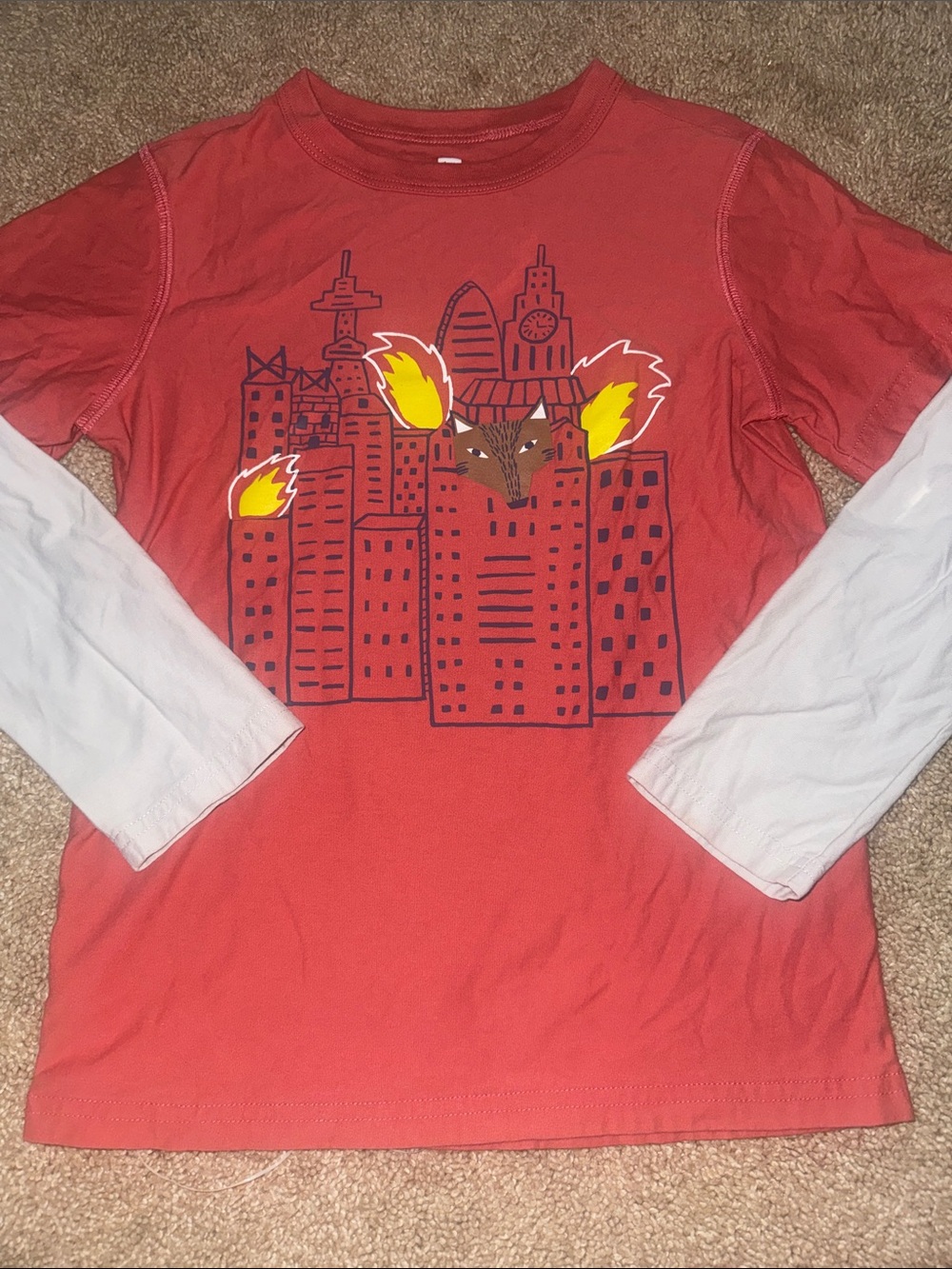 Tea Collection Red Long-Sleeve Layered-Look City Fox Tee